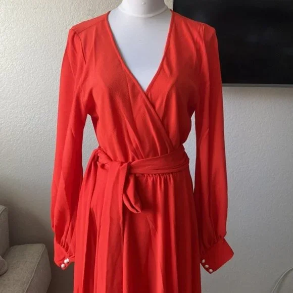 MEGHAN LA long sleeve flowyMaxi Dress in color flame - Picture 8 of 10